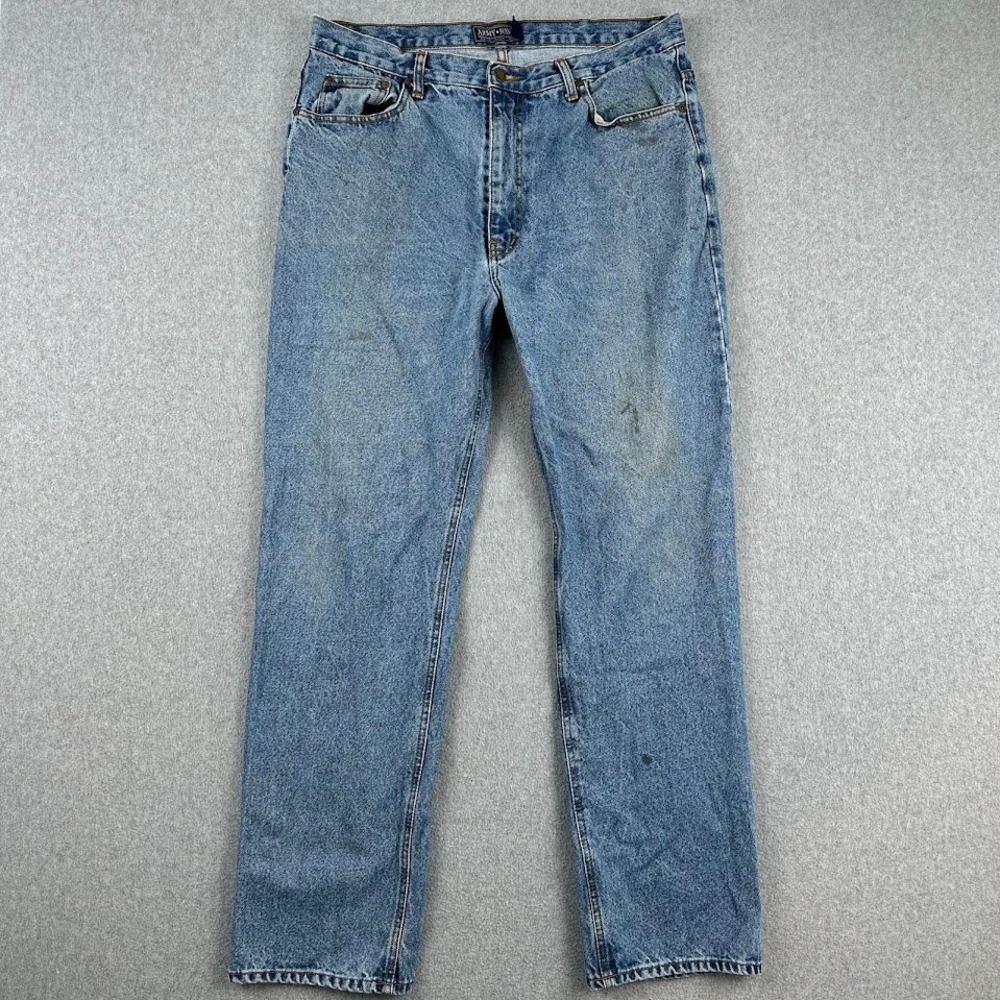ARMY NAVY Mens Jeans 36x32 Blue Straight‎ Leg Classic Denim Pants Distressed